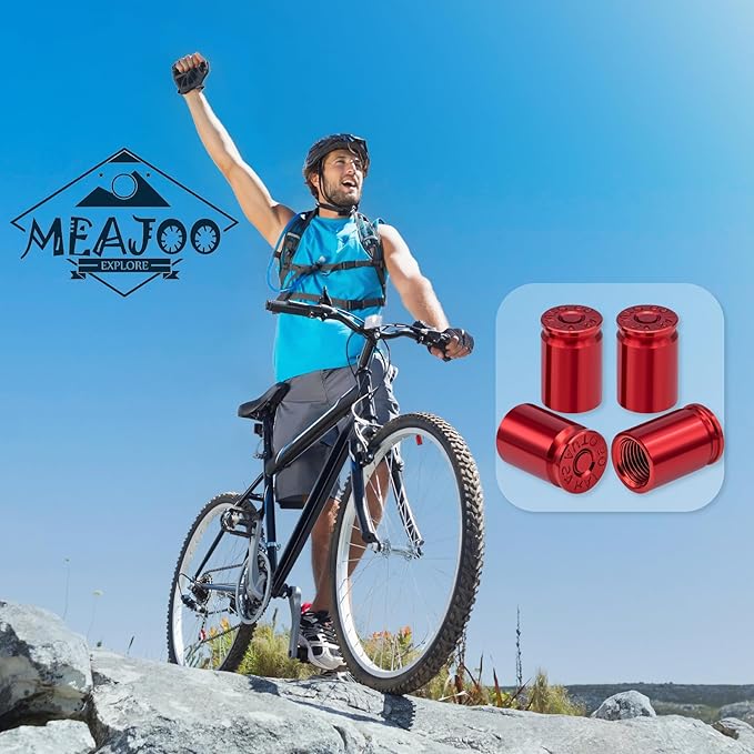 4PCS Bullet Shell Tire Valve Stem Caps, Aluminum Alloy Car Air Stem Cap, Universal Dustproof Tire Valve Stem Covers for Cars, SUV, Trucks, Bikes, Motorcycles, Bicycles (Red)