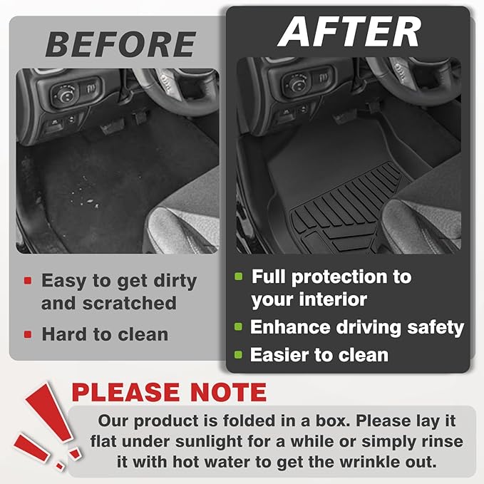 TripleAliners Floor Mats All Weather Liner Compatible with 2019-2025 RAM 1500 Crew Cab Accessories 1st & 2nd Row Floor Liners TPE Heavy Duty Custom Fit Car Mats (Not for Classic)