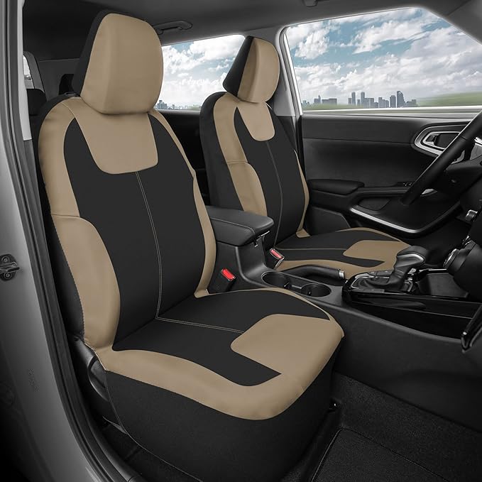 Motor Trend Beige Waterproof Seat Covers for Front Seats – Premium Neoprene Car Seat Covers, Car Seat Protectors with Removable Headrest, Interior Covers for Auto, Truck, Van, SUV Seat Protection