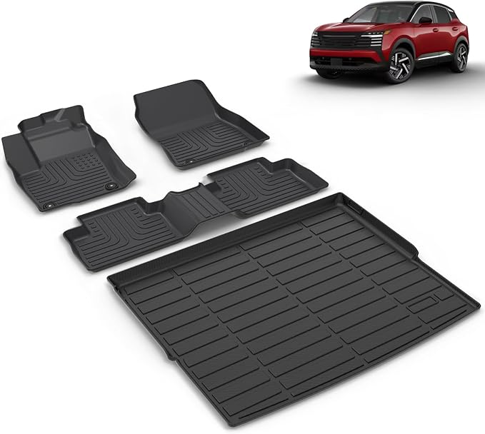 All Weather Car Floor Mats & Cargo Liner Set Fit for Nissan Kicks 2025 2026 SR SV(Not Fit S) Floor Liners Trunk Liner Kicks Cargo Mat Accessories Black