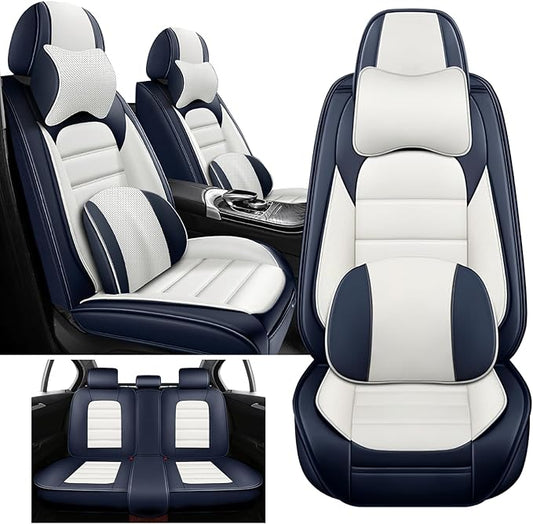 5 Seat Covers Fit for Acura Integra 2023-2026, Waterproof Premium Leather Automotive Accessories Seat Protectors Seat Cushions Wear-Resistant Car Seat Covers(Blue&White,Full Deluxe)