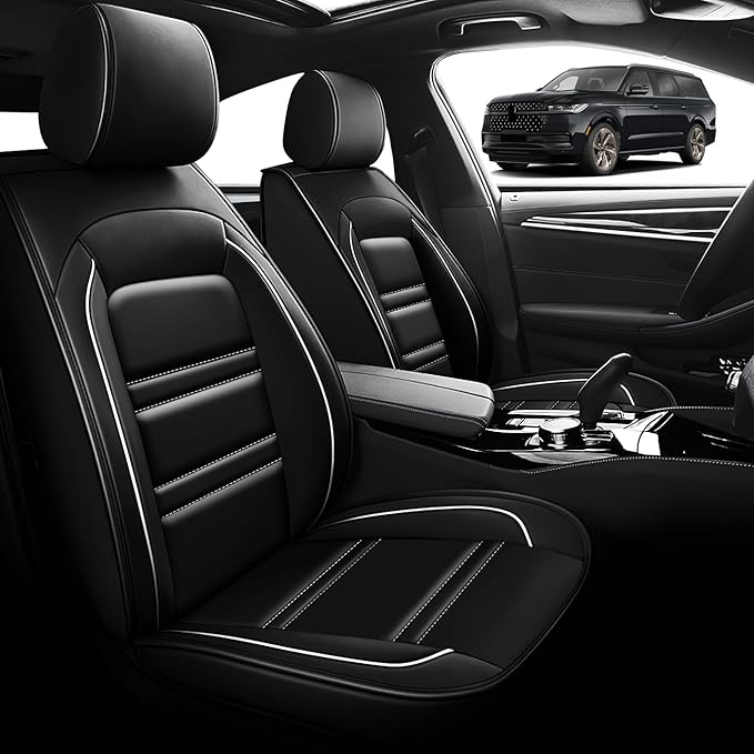 Seat Cover for Lincoln Navigator 1998-2025 | Car Seat Covers Front Seats, Waterproof Seat Protectors, Automotive Front Seat Covers (Front Seat, Black&White Line)