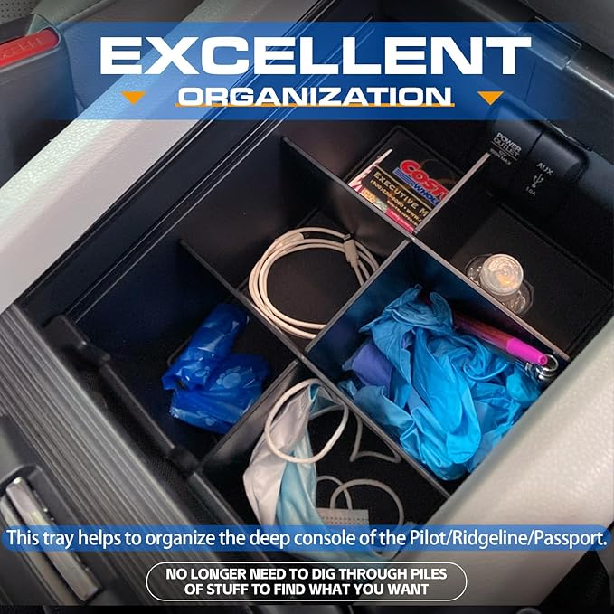 RUNROAD Center Console Organizer for Honda Pilot (2016-2022)/ Ridgeline (2017-2023)/ Passport (2019-2023) Accessories, Armrest Box Insert Dividers