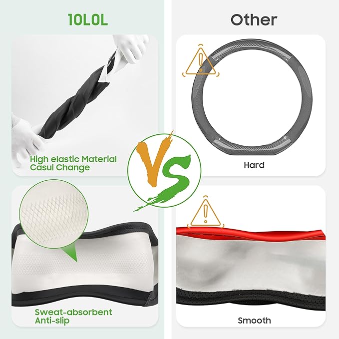 10L0L Golf Cart Steering Wheel Cover for Yamaha, Club Car DS & Precedent, 14 Inch Black Gray