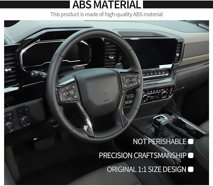 Voodonala for Chevy Silverado Steering Wheel Panel Cover ABS Antidust Carbon Fiber Black Style Steering Wheel Cover Trim Compatible with Chevy Silverado 2019+ (2Pcs/Set,Carbon Fiber Black)