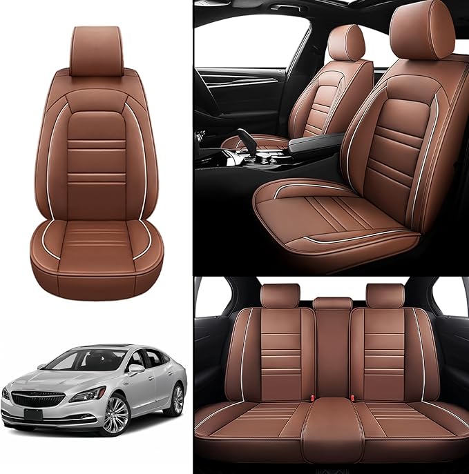 Seat Covers for Buick Lacrosse 2005-2019 | 5-Seats Leather Seat Covers, Easy to Install Automotive Seat Covers Full Set (Full Set, Coffee)