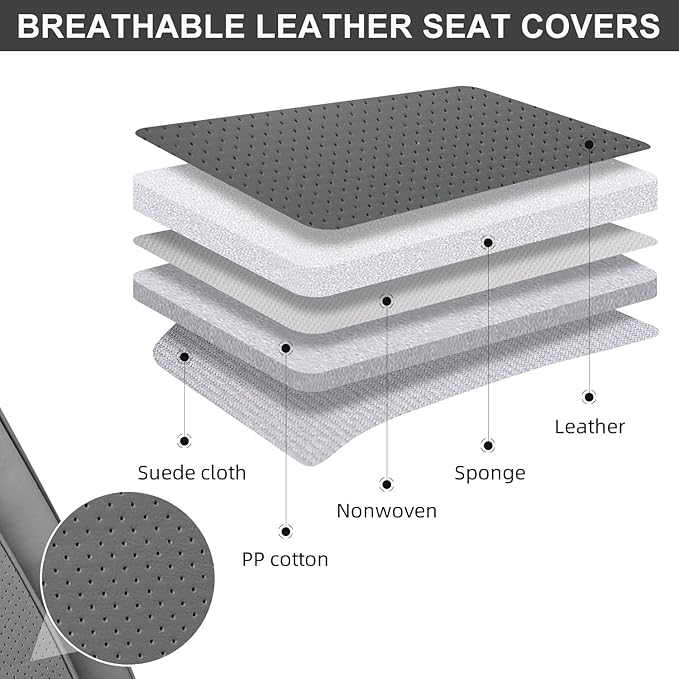 Leather Car Seat Covers Full Set with Lumbar Support, Breathable and Waterproof Car Seat Cover, Universal Seat Covers for Cars, Trucks, SUVs, Sedans, Airbag Compatible, Gray