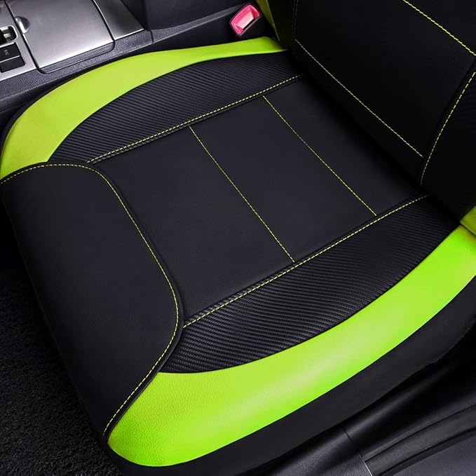Flying Banner car seat Covers Protects Water Proof Faux Leather Carbon Fiber Fronts Fluorescence Green Black (Fluorescence Green Black, Front Pair)
