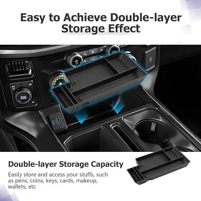 LUWU Center Console Organizer for 2021-2024 2025 Ford F150 & 2022-2024 F150 Lightning XLT Hidden Storage Tray Lower Storage Box 2025 F150 Accessories Fits into The Open Pocket in Front of The Shifter