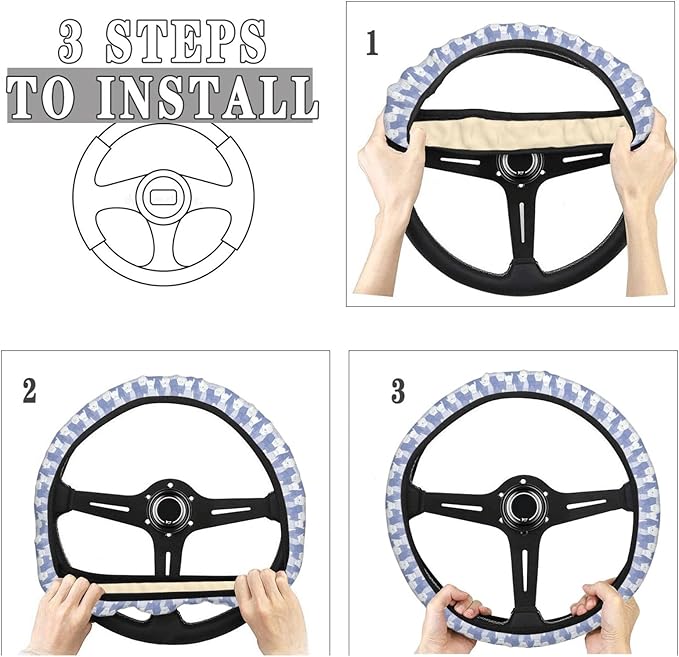 Dujiea Funny Doddle Cats Elastic Stretch Steering Wheel Cover, Anti-Slip and Durable Car Steering Wheel Accessories for Women Men, 15 Inch Universal Fit Car, Truck, SUV