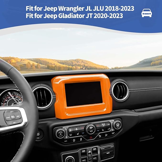 RT-TCZ for Jeep JL Center Console Radio Display Panel Trim Cover for Jeep Wrangler JL JLU Gladiator JT 2018-2023 Orange Interior Accessories 7 inch