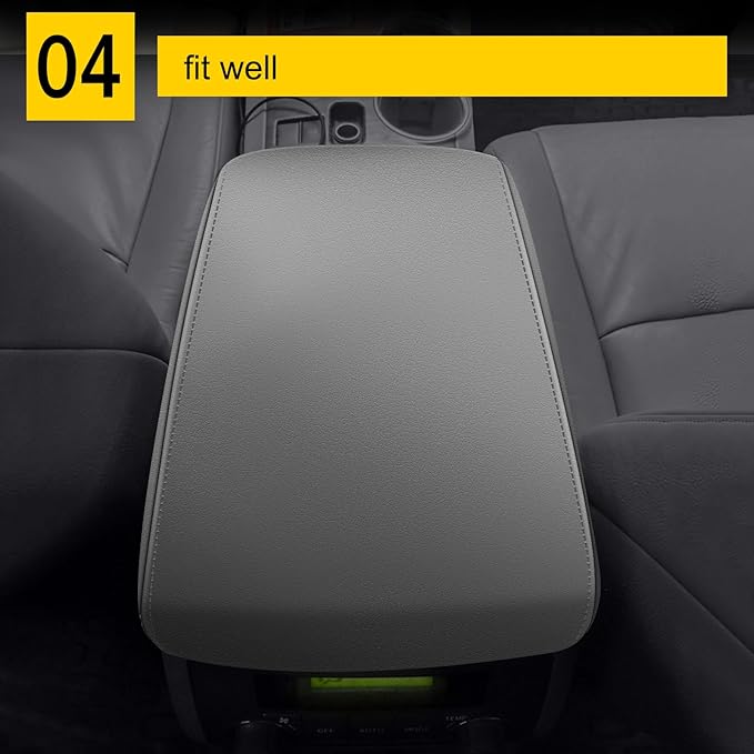 AOMSAZTO Armrest Cover for 2008-2014 Toyota Highlander Middle Console Covers Leather Light Gray