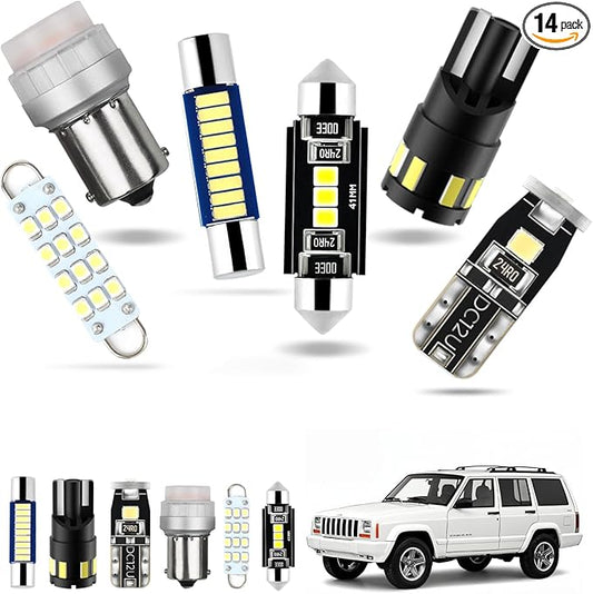 EASY EAGLE LED Interior Car Lights for Cherokee-XJ-1997-2001: 14 Piece Kit White LED Light Bulbs - Super Bright 6000K + Install Tool