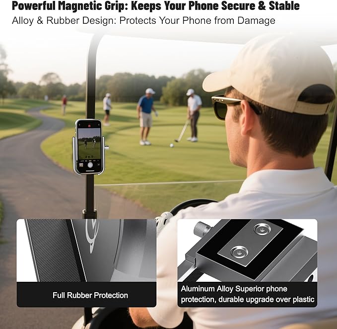 Golf Cart Phone Holder - Slim Smartphone Mount for Golf Cart, Ultra-Strong Magnet - Golf Cart Accessories, Rotatable Universal Magnetic Phone Holder for Golf Cart(Silver)