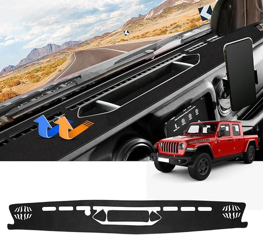 Autorder Dashboard Cover Mat for 2020-2024 Jeep Gladiator JT Accessories Dash Cover Flannel Dash Mat Sunshade Glare UV Rays Protector