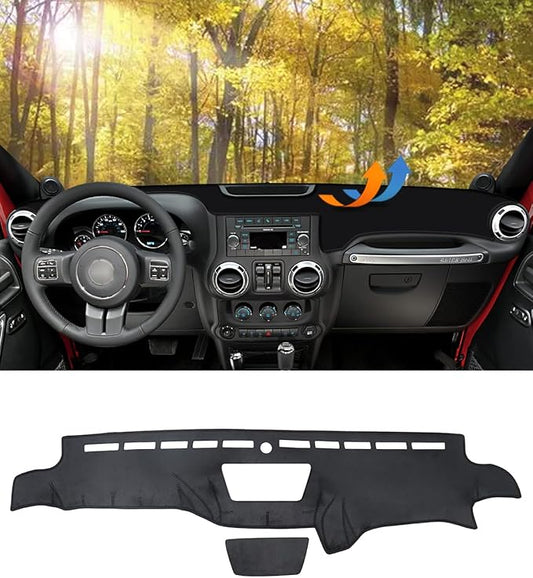 BIBLOZ Dash Cover 2011 2012 2013 2014 2015 2016 2017 for Jeep Wrangler JK JKU Unlimited Sport Sahara Rubincon Accessories Black Flannel Dashboard Cover Mat Car Dashboard UV Sun Protection