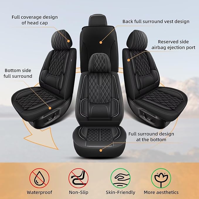 Seat Covers Fit for Chevrolet Chevy Trailblazer 2021-2024: Full Set Breathable Leather Car Seat Covers - Automotive Interior Seat Cushion Protector (2 Rows 5 Seats, Black)