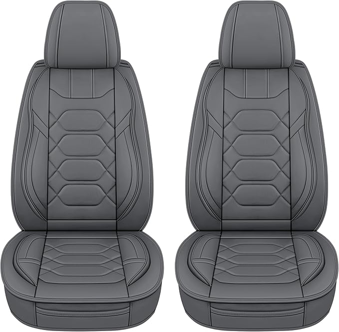 Pariitadin Leather Car Seat Covers Front Pair, Waterproof Breathable Faux Leather Automotive Seat Covers for Cars, Non-Slip Car Interior Covers Universal Fit Most Cars Sedans Trucks SUVs, Gray