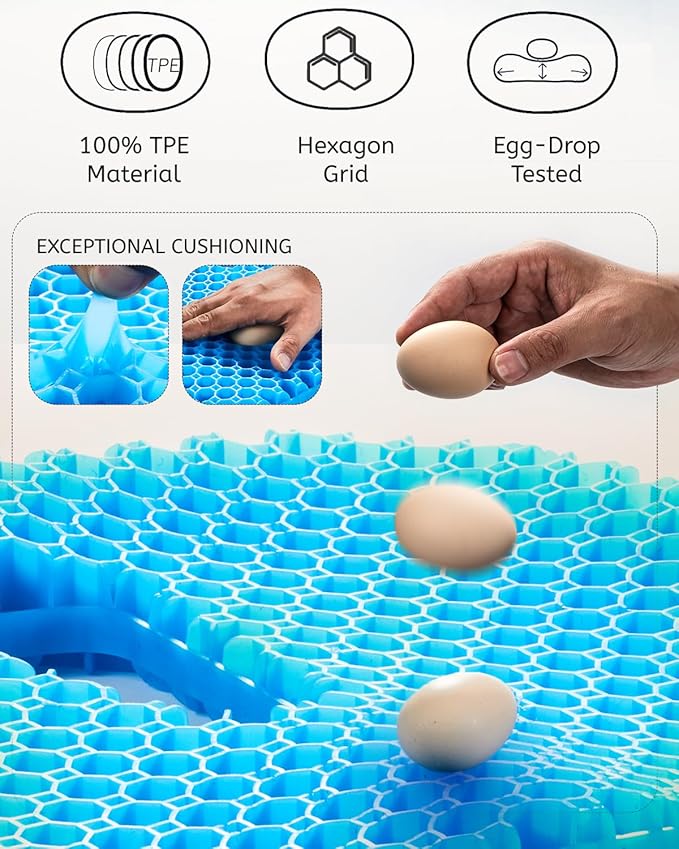 Gel Seat Cushion for Long Sitting & Hip Pain Relief (Large Size) - Cooling 3D Cushions for Office Chair, Car, Wheelchair, Breathable & Non-Slip Cover with Pressure Relief Technology