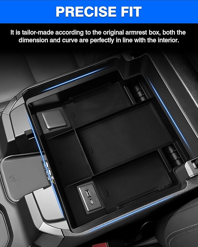 Autorder Center Console Organizer for 2022-2026 Chevy Chevrolet Silverado&Sierra 1500/2024-2026 Silverado&GMC Sierra 2500HD/3500HD Accessories Armrest Storage Box(Only Fit Full Console w/Bucket Seats)