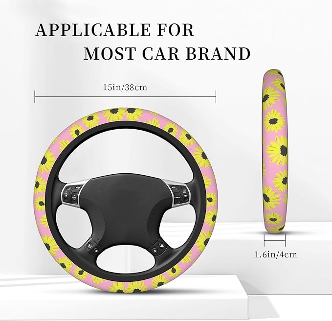 Abstract Sunflower Car Steering Wheel Cover, Non-Slip Absorbing Sweat Car Wheel Cover Accessories for Men Women,Universal 15" Fit Auto SUV Vans Trucks