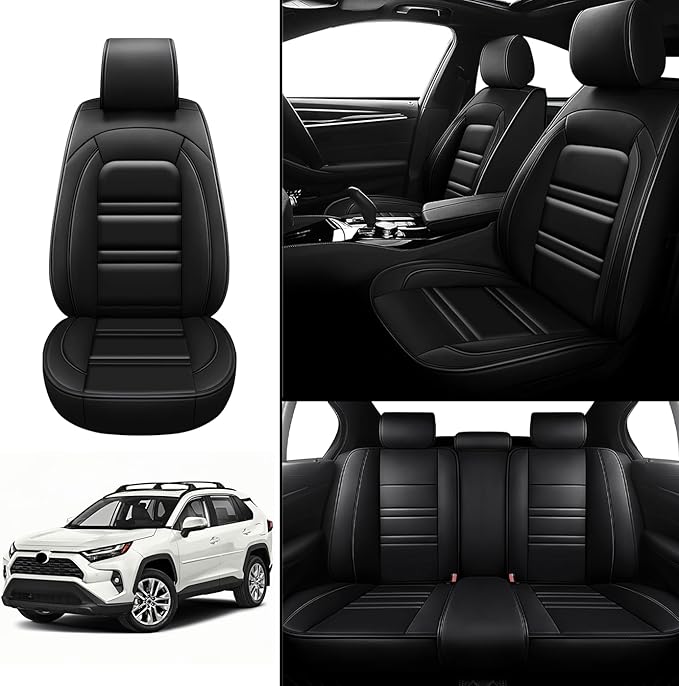 Seat Covers for Toyota rav4 2000-2025 | 5-Seats Leather Seat Covers, Easy to Install Automotive Seat Covers Full Set (Full Set, Black)