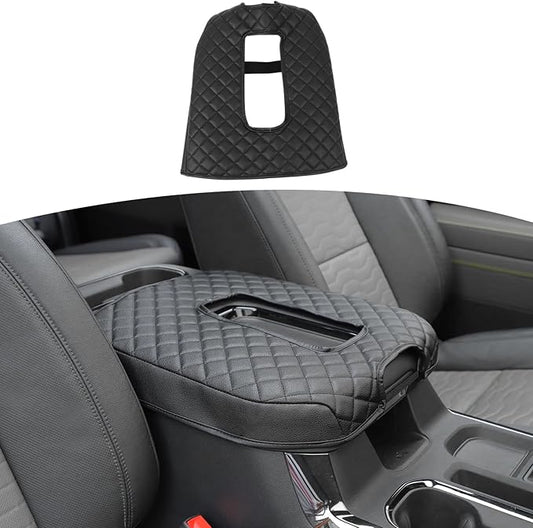 RT-TCZ for Silverado Center Console Cover Armrest Pad for Chevy Silverado Suburban Tahoe for GMC Yukon Sierra 2019 Up Black Interior Accessories