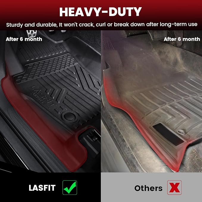 LASFIT Floor Mats for Toyota Tacoma 2024-2026 Double Cab Gasoline (Only Fit Manual) All Weather TPE Floor Liners for Custom Fit Tacoma Front&Rear 2 Row Mats (Not Fit Xtra Cab or Hybrid or Auto Trans)