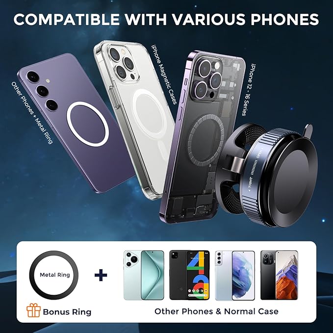 Vacuum Magnetic Phone Holder, Compatible with Magsafe iPhone and All Smartphones, Car/Gym/Kitchen/Mirror/Smooth Surface, Vacuum Suction Phone Mount