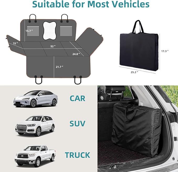 Waterproof Dog Car Seat Cover for Back Seat – Heavy Duty Back Seat Extender for Dogs with Hard Bottom, 7-Layer Protection, Non-Slip & Scratchproof, Easy to Install (Beige)