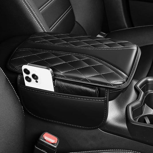 YORKNEIC Center Console Cover Fit for Ford Expedition,Upgraded Faux Leather Car Arm Rest Cover Pad with 2 Storage Bags,Anti-Scratch/Wear-Resistant/Waterproof Car Armrest Cover Protection(Black)
