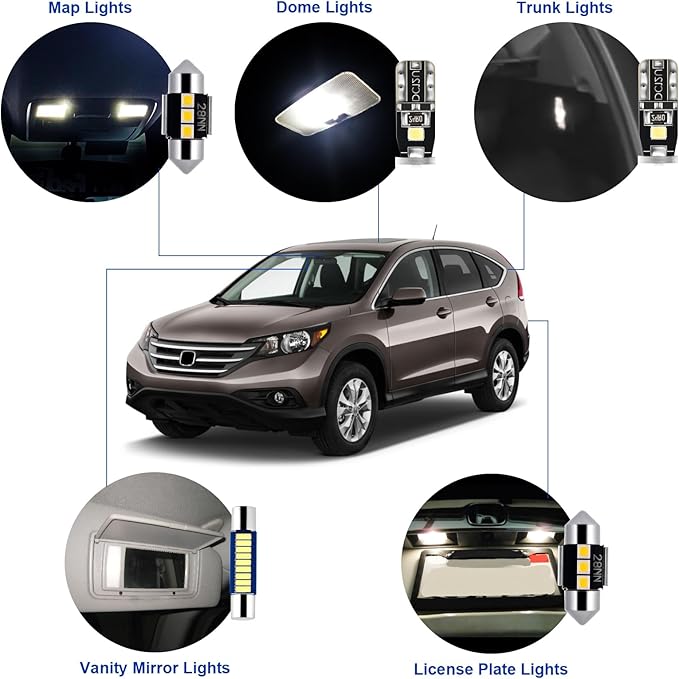 EASY EAGLE LED Interior Car Lights for Honda-CRV-2007-2012: 10 Piece Kit White LED Light Bulbs - Super Bright 6000K + Install Tool