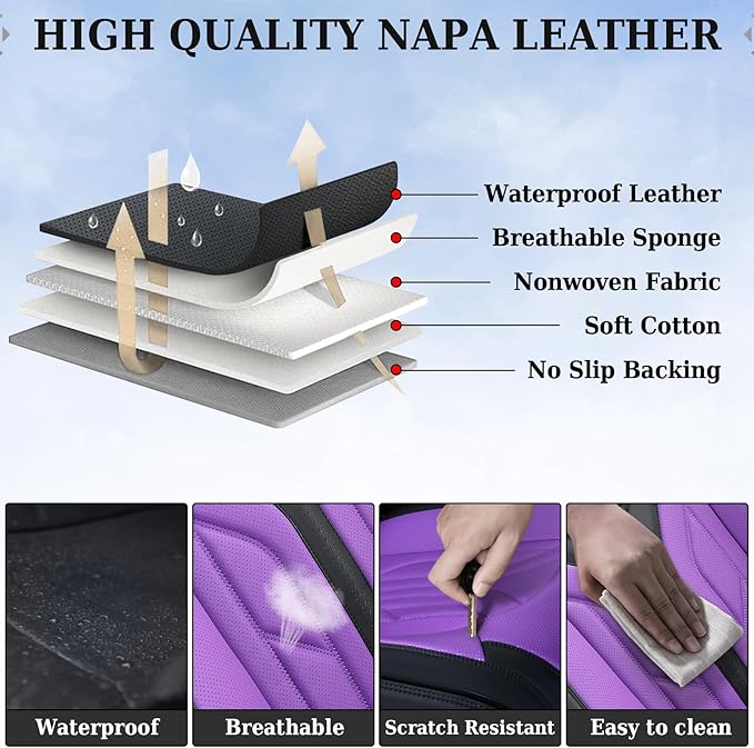 Coverado Front Seat Covers, Leather Seat Covers for Cars, Car Seat Covers Front Seats, Automotive Seat Covers Car Seat Protector Car Accessories Fit for Most Sedans SUV Pick-up Truck(Black&Purple)