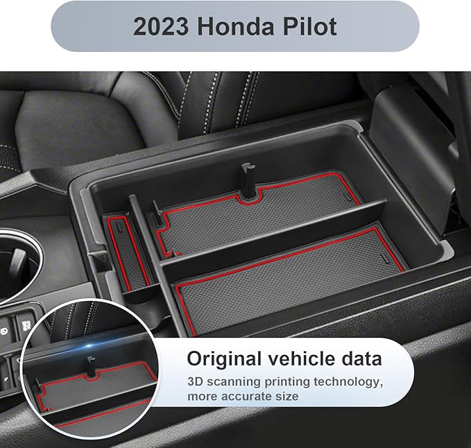 SKTU for 2023 2024 2025 Honda Pilot Center Console Organizer 2023-2025 Pilot/ 2024-2026 Passport Armrest Tray 2025 2026 Passport Console Tray 2024 2025 Pilot Accessories with Sunglasses Holder (Red)