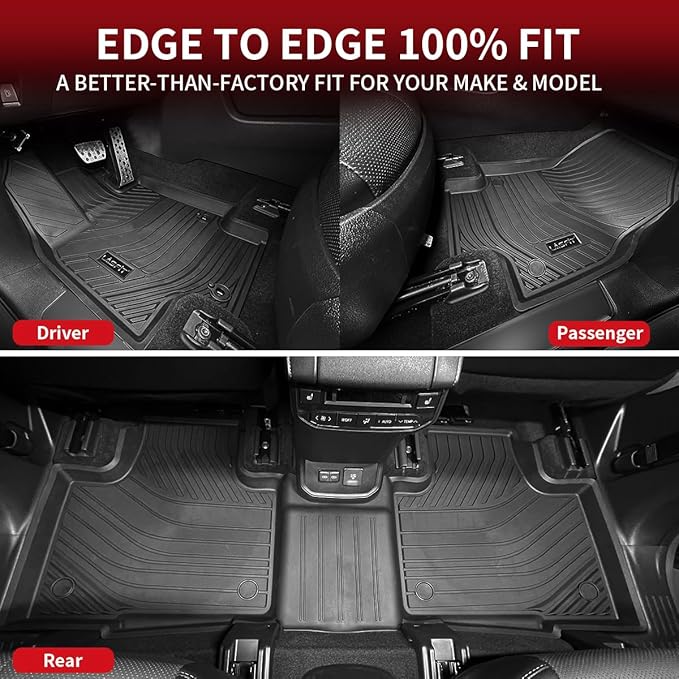 LASFIT Floor Mats for Toyota Highlander 2020-2025 2026 8-seat (Not for Hybrid) All Weather TPE Custom fit Floor Liner for Highlander car mats, Front and Rear 2 Row Mats.