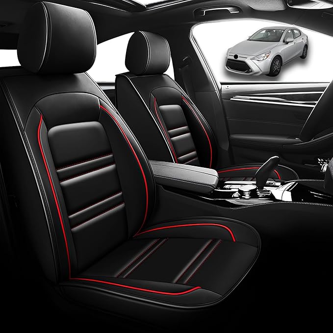 Seat Cover for Toyota Yaris 2007-2020 | Car Seat Covers Front Seats, Waterproof Seat Protectors, Automotive Front Seat Covers (Front Seat, Black&Red Line)