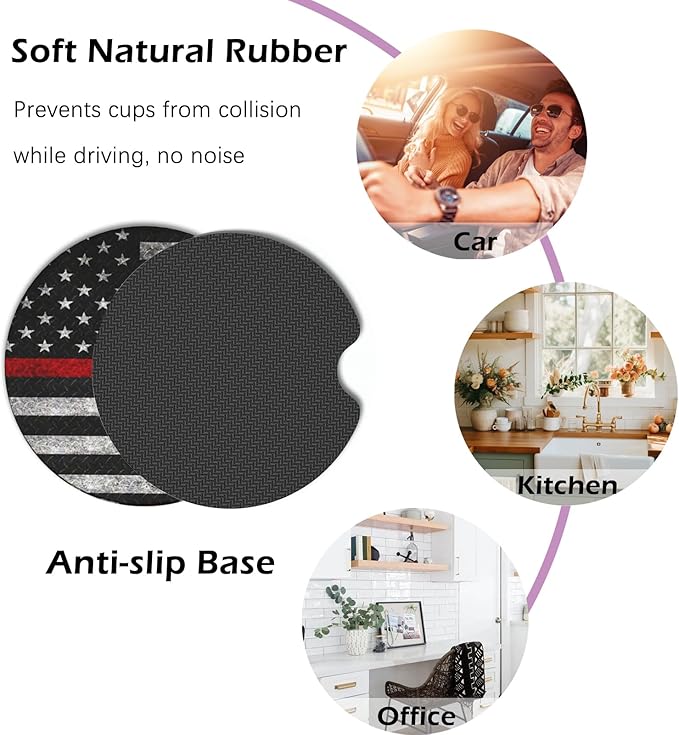 2 Pcs Car Cup Coasters, Red Grey American Flag Universal Non-Slip Rubber Car Coasters for Cup Holders 2.75 inch, Car Interior Accessories for Men