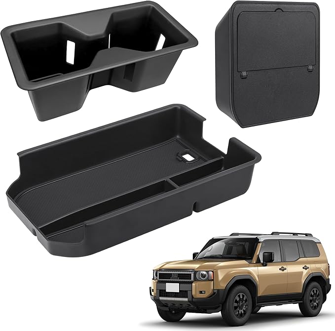 Center Console Organizer Tray Sets Fit for Toyota Land Cruiser Prado 250 LC250 2024 2025 2026 Interior Accessories 3PCS Center Console Trays+ Armrest Hidden Storage Box+TPE Cup Holder Insert