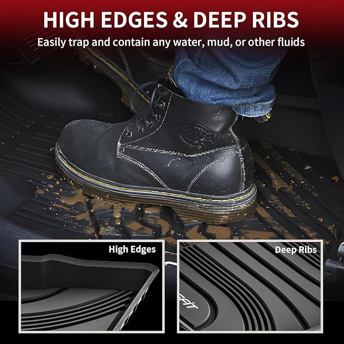 LASFIT Floor Mats for Hyundai Santa Fe 2021 2022 2023 (Only Fit Gas, Not Fit Hybrid or PHEV), All Weather TPE Custom Fit Car Floor Liners 1st & 2nd Row Mats Accessoires, Black