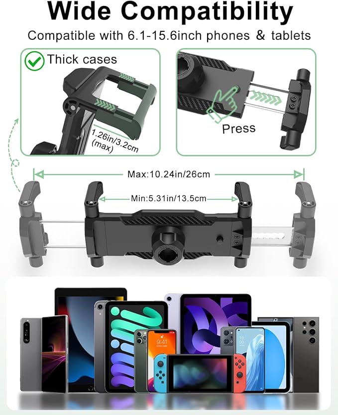 Dashboard Tablet Holder with Vacuum Suction Cup for Car/Truck, [360° Metal Foldable Adjustable Arm] Windshield Tablet Mount for iPad Pro/Air/Mini, Galaxy, 6.1-15.6" Device and Thickness Case