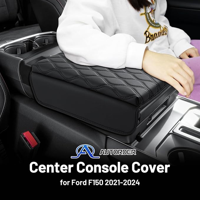 Autorder Center Console Cover for 2021-2025 Ford F150/2022-2025 F150 Lightning Accessories Armrest Cushion Cover Nappa Leather Middle Console Covers (Only fit for Work Surface Console)