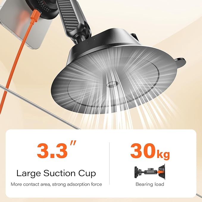 A2C Qi2 15W Wireless Charger for MagSafe Car Mount Charger Magnetic Suction Cup Phone Holder for iPhone 17/16/15/14/13/12, Adjustable Aluminum Alloy Arm, Windshield/Dashboard, Fast Charging