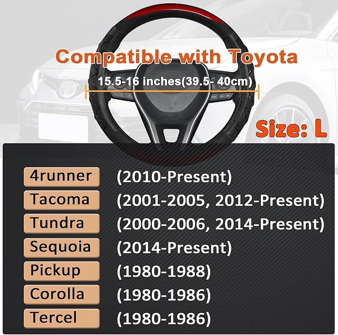 GIANT PANDA Steering Wheel Cover for Toyota Tacoma,4Runner,Tundra,Sequoia, Large Size - Red