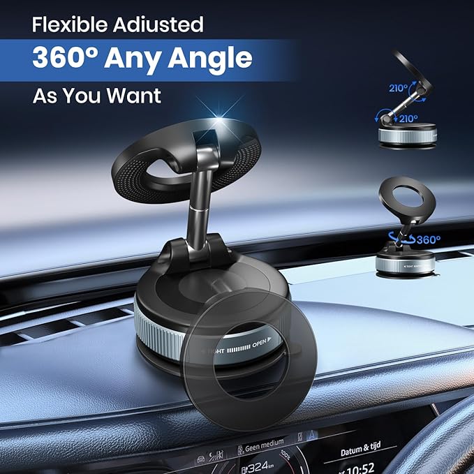 Upgraded 360° Vacuum Magnetic Phone Holder, Vacuum Suction Magnetic Phone Mount with Foldable Phone Holder for Car/Gym/Mirror/Smooth Surface, Suitable with All Smartphones (K007 Black)