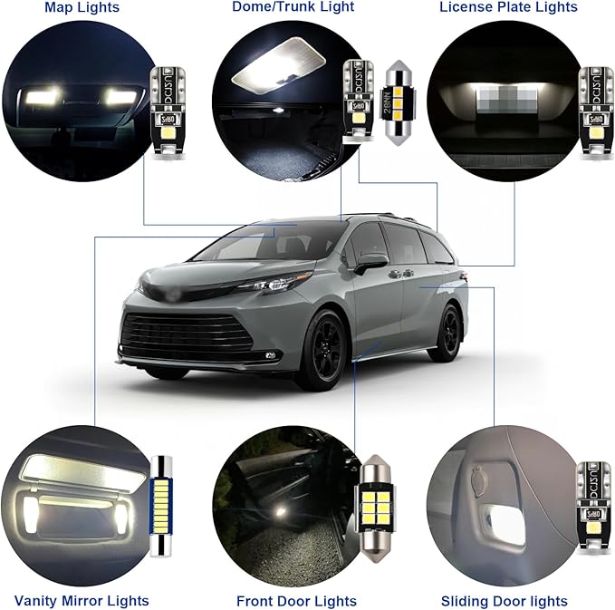 EASY EAGLE LED Interior Car Lights for Toyota-Sienna-2004-2010: 17 Piece Kit White LED Light Bulbs - Super Bright 6000K + Install Tool