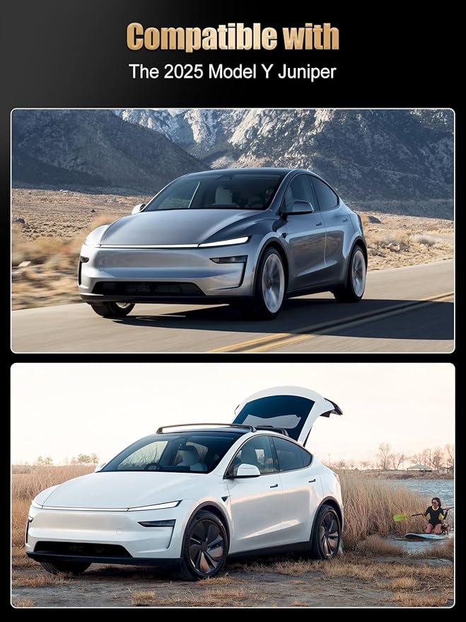 ZIMABLUE Black Cyber Truck Steering Wheel For Tesla Model Y Juniper Accessories 2025, Black Nappa Leather for Tesla Model Y Juniper 2025 With Heating Function,Without stripe