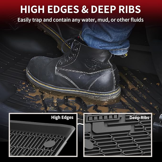 LASFIT Floor Mats for Ford Mustang Mach-E 2021-2025 TPE All Weather Protector Car Liners, 1st & 2nd Row, 3pcs Black