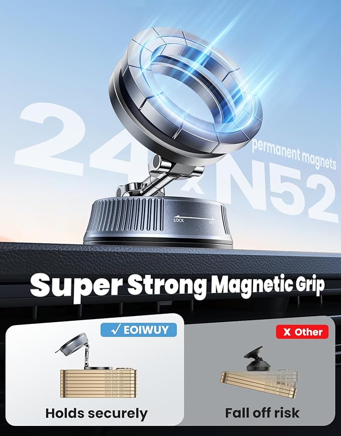 Vacuum Magnetic Phone Holders for Your Car, Upgraded Nano Gel Suction Car Phone Holder, 360° Adjustable Car Phone Mount for MagSafe, Foldable Phone Mount for Car for iPhone & Android