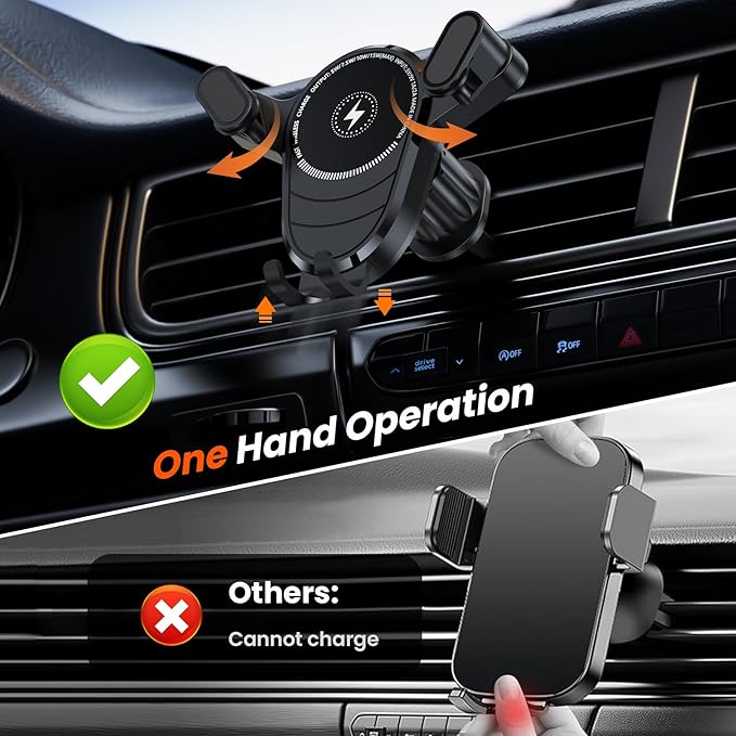 Wireless Car Charger Mount, 15W/10W/7.5W Fast Charging Air Vent Car Phone Holder Mount Compatible with iPhone 17/16/15/14/13/12/11/10 Series, Samsung Galaxy Series