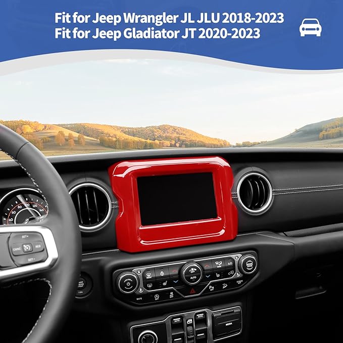 RT-TCZ for Jeep JL Center Console Radio Display Panel Trim Cover for Jeep Wrangler JL JLU Gladiator JT 2018-2023 Red Interior Accessories 7 inch